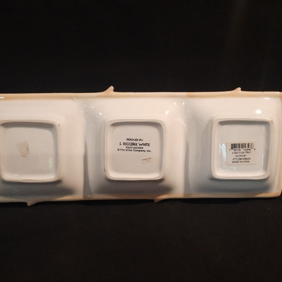 Handpainted Three Section Nature-Themed Ceramic Serving Tray - Picture 7 of 9